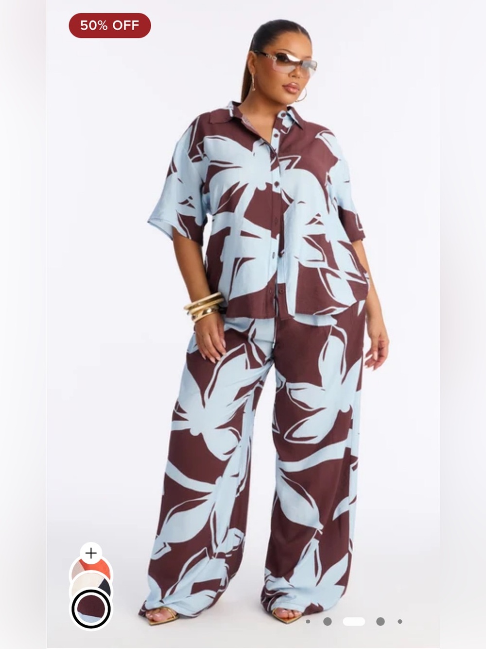 Ready for Vacay Light Blue & Brown Floral Wide Leg pant suit Set